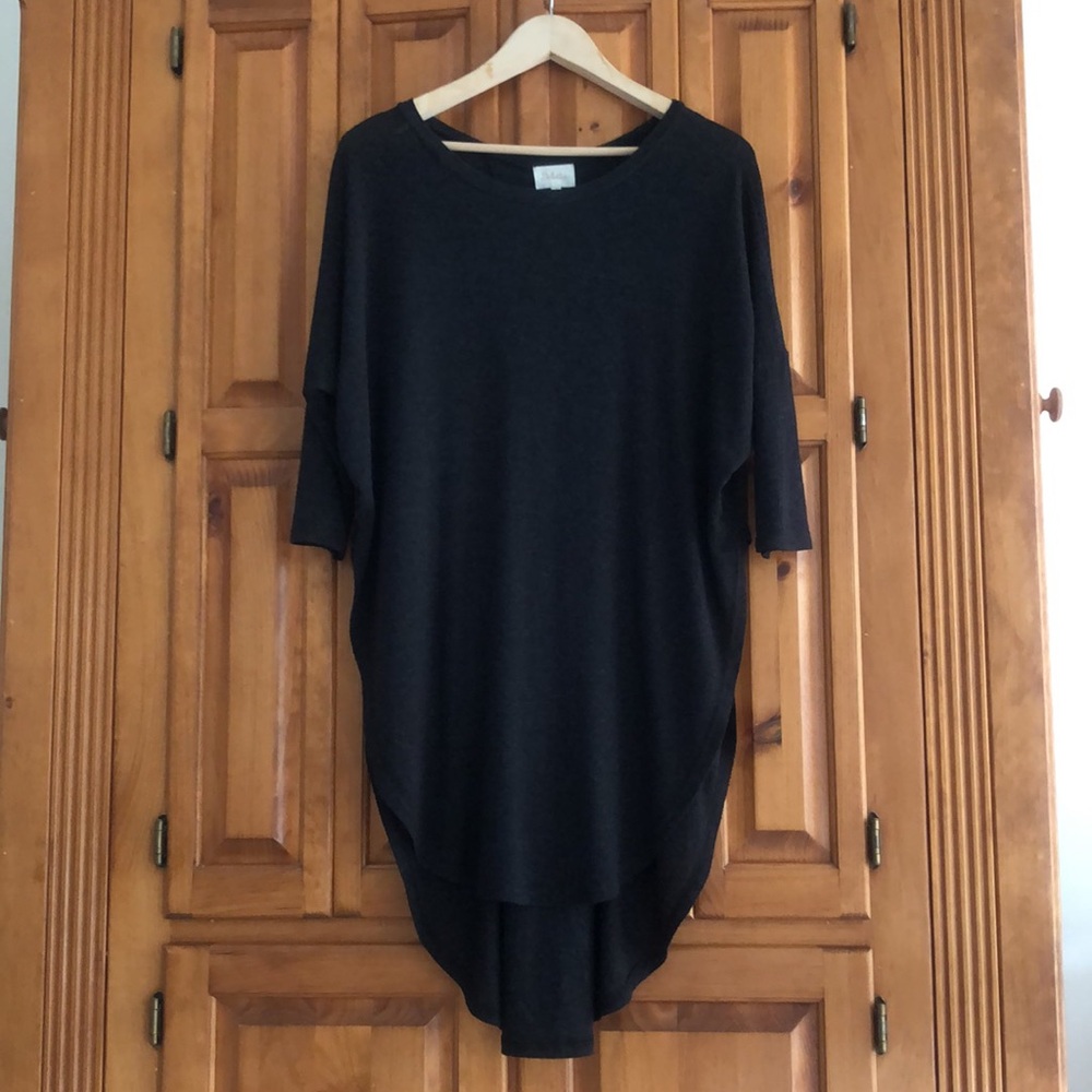 Anthropologie charcoal grey tunic top. Side slits, longer in back style